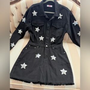 Buddy Love Black Star-Studded Jean Dress